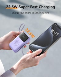 Kuulaa 10000 mAh Power Bank LED Kijelzővel - Mágneses Vezeték Nélküli Töltő Apple Watch és iPhone Készülékekhez - Beépített USB-C Kábellel,  3