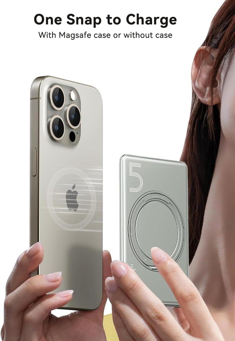 Kuulaa Mágneses Powerbank 5000mAh - Ultravékony 8mm, 20W PD Gyorstöltés, Vezeték Nélküli Töltő iPhone 16/15/14/13/12 Sorozathoz