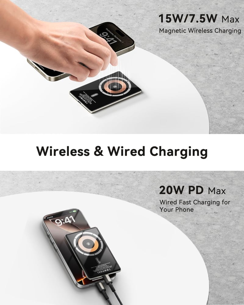 Kuulaa Mágneses Powerbank 5000mAh - Ultravékony 8mm, 20W PD Gyorstöltés, Vezeték Nélküli Töltő iPhone 16/15/14/13/12 Sorozathoz