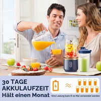 KUWUNG Prenosný mixér 400 ml, USB nabíjateľný mixér s náhradným pohárom a 6 čepeľami, mini výrobník smoothie na prípravu milkshakeov a ovocných štiav, modrý 6