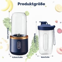 KUWUNG Prenosný mixér 400 ml, USB nabíjateľný mixér s náhradným pohárom a 6 čepeľami, mini výrobník smoothie na prípravu milkshakeov a ovocných štiav, modrý 2