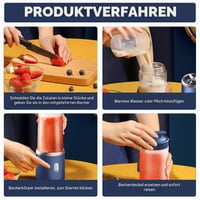 KUWUNG Prenosný mixér 400 ml, USB nabíjateľný mixér s náhradným pohárom a 6 čepeľami, mini výrobník smoothie na prípravu milkshakeov a ovocných štiav, modrý 5