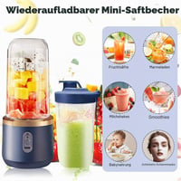 KUWUNG Prenosný mixér 400 ml, USB nabíjateľný mixér s náhradným pohárom a 6 čepeľami, mini výrobník smoothie na prípravu milkshakeov a ovocných štiav, modrý 4