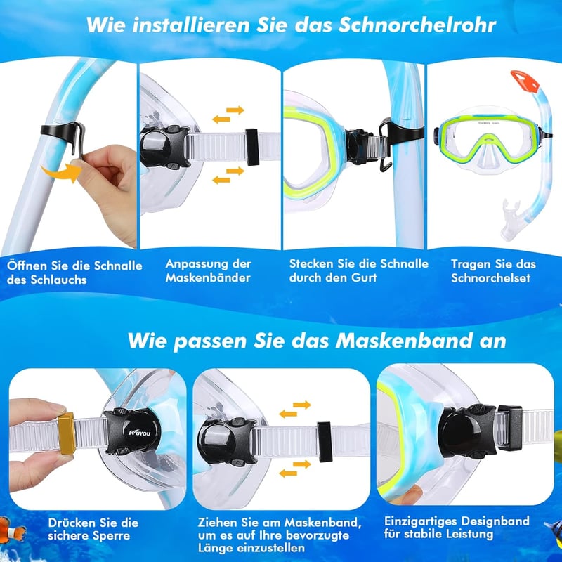 KUYOU Gyerek Snorkel Szett 180° Panoráma Maszk Búvárkodáshoz Fiúknak Lányoknak