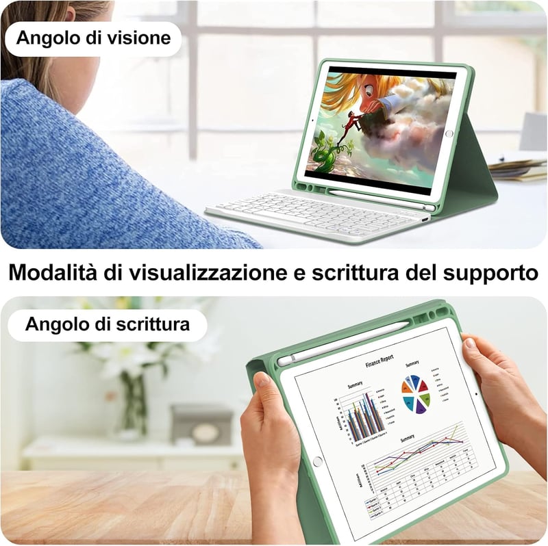 KVAGO Bluetooth Billentyűzet Tok iPad 10.2 inch Mágneses Világoszöld