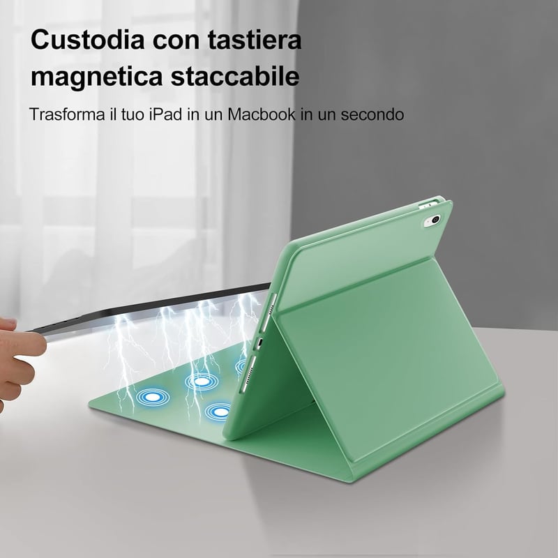 KVAGO Bluetooth Billentyűzet Tok iPad 10.2 inch Mágneses Világoszöld