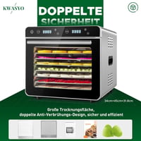 Kwasyo Ételszárító Rozsdamentes Acél 8 Tálcás 700W Dehidrátor Gyümölcs Hús Zöldség Szárításhoz 35-85°C Hőmérséklet Szabályozás 3
