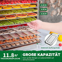 Kwasyo rozsdamentes acélból készült 10 szintes élelmiszer szárítógép 30-90°C hőmérséklet szabályozással és 24 órás időzítővel 6
