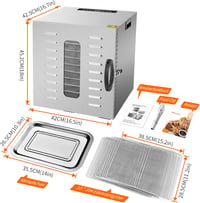 Kwasyo rozsdamentes acélból készült 10 szintes élelmiszer szárítógép 30-90°C hőmérséklet szabályozással és 24 órás időzítővel 3
