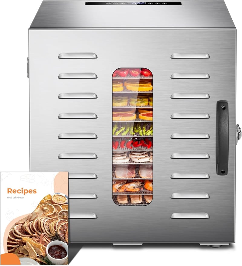 Kwasyo rozsdamentes acélból készült 10 szintes élelmiszer szárítógép 30-90°C hőmérséklet szabályozással és 24 órás időzítővel