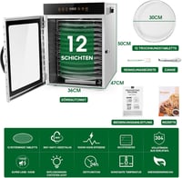 Kwasyo rozsdamentes acélból készült szárítógép 12 szinttel, 1000W, forgó funkcióval 7