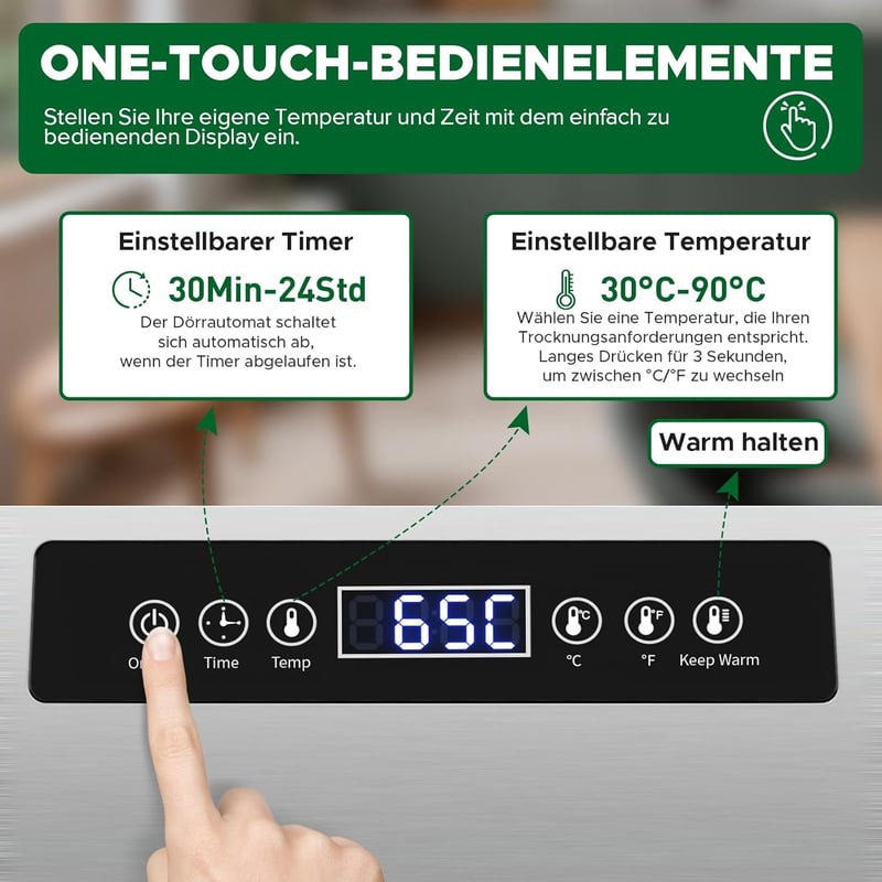 Kwasyo Rozsdamentes Élelmiszer Szárító 6 Szinttel, 30-90°C Hőmérséklet Szabályozás, 24 Órás Időzítő