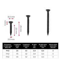 kwb Gipszkartón Csavar 3.9x25mm PH2 350db Fekete Foszfátozott Finom Menet 5