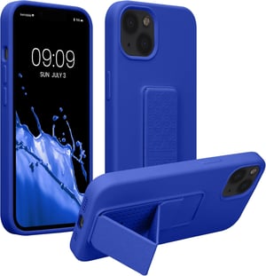 kwmobile TPU silikonska maska za Apple iPhone 13 s držačem za prste i stalkom - baltički plava
