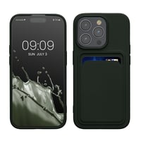 Kryt na Apple iPhone 15 Pro kwmobile s priehradkou na karty – TPU ochranný kryt s podporou bezdrôtového nabíjania – tmavozelený 1