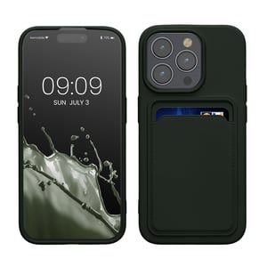 kwmobile maskica za Apple iPhone 15 Pro s pretincem za kartice - TPU zaštitna maska s podrškom za bežično punjenje - tamno zelena