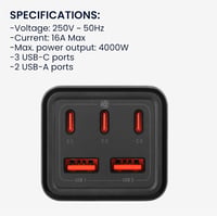 kwmobile Asztali Elosztó 75W GaN Töltővel, USB-A/C Portokkal és 1,5m Kábellel 7