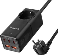 kwmobile Asztali Elosztó 75W GaN Töltővel, USB-A/C Portokkal és 1,5m Kábellel 1