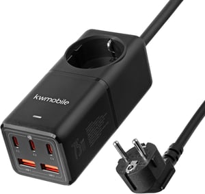 kwmobile Asztali Elosztó 75W GaN Töltővel, USB-A/C Portokkal és 1,5m Kábellel