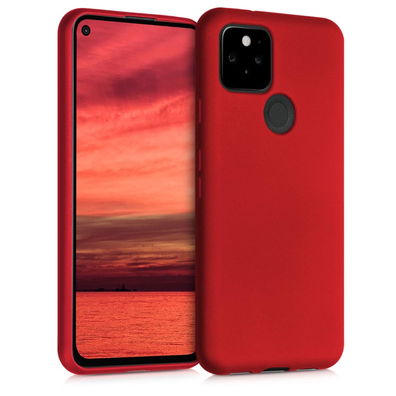 Silikónové puzdro kwmobile na Google Pixel 5 – metalický trblietavý ochranný kryt – tmavočervená metalíza