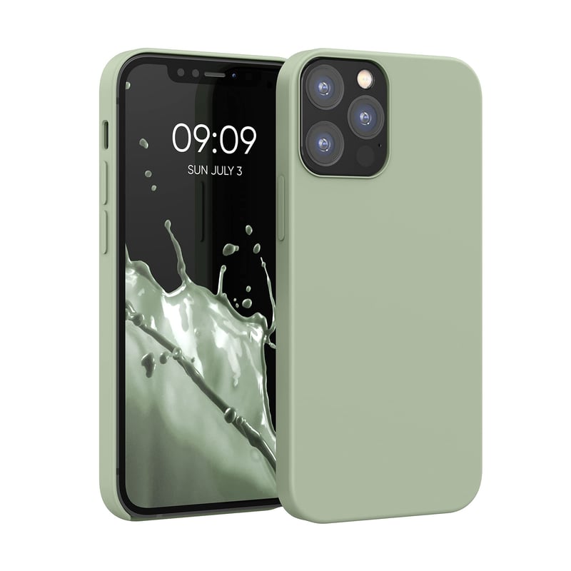 Silikónový kryt kwmobile na iPhone 12 / iPhone 12 Pro – Mäkký povrch s podporou bezdrôtového nabíjania – Sivozelená