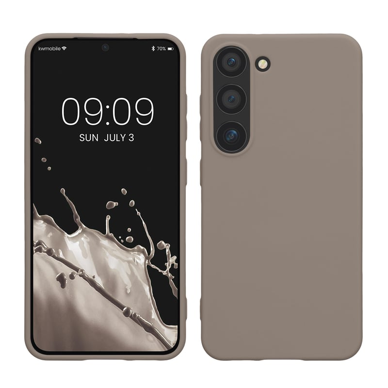 Obal na Samsung Galaxy S23 kwmobile z TPU – Pružný ochranný kryt s podporou bezdrôtového nabíjania, pogumovaný povrch, farba: taupe