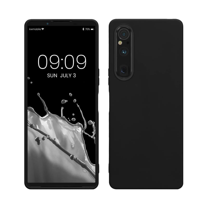 Husă kwmobile pentru Sony Xperia 1 V - Husă de protecție din silicon TPU negru, capac spate flexibil din cauciuc, compatibilă cu încărcarea wireless