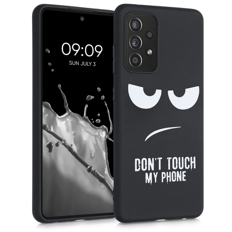 Husă din silicon kwmobile pentru Samsung Galaxy A52 / A52 5G / A52s 5G - Don't Touch My Phone - Alb Negru