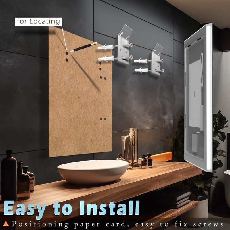 KWW 50x70 cm LED Fürdőszobai Tükör - Páramentesítő, Fényerőszabályozós, Érintésvezérelt, Fali Sminktükör, Állítható Színhőmérséklet