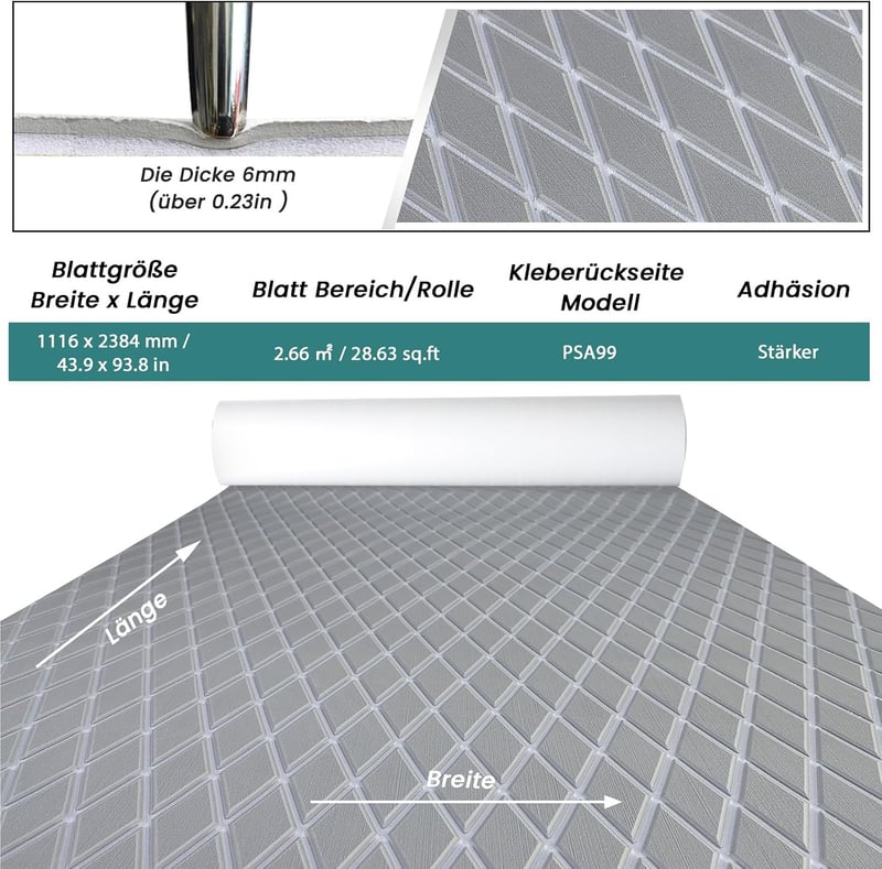 KXKZREN EVA hab csónak padló 6mm öntapadós szürke gyémánt mintás 238x111cm