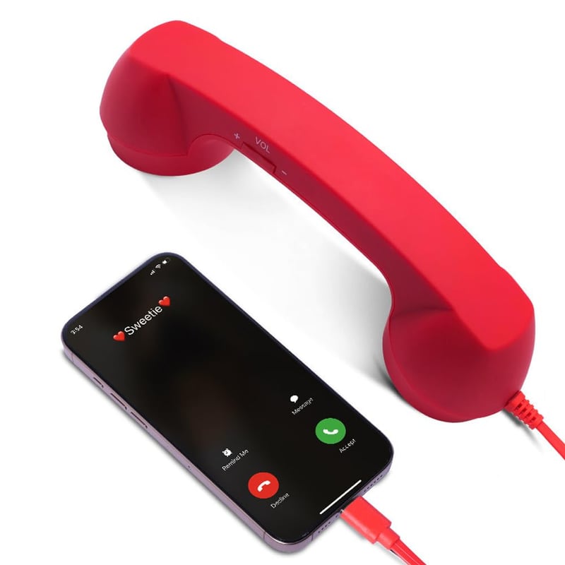 Căști Retro Kyduu pentru Telefon Mobil, cu Conector USB-C, Buton de Răspuns, compatibile cu Android și iPhone 15, Roșu