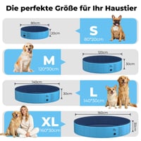 KYG Bazen za pse 160x30 cm - Sklopiv, protuklizni, s ispusnim ventilom i 4 zakrpe za popravak - Bazen za kupanje pasa svih veličina, K 2