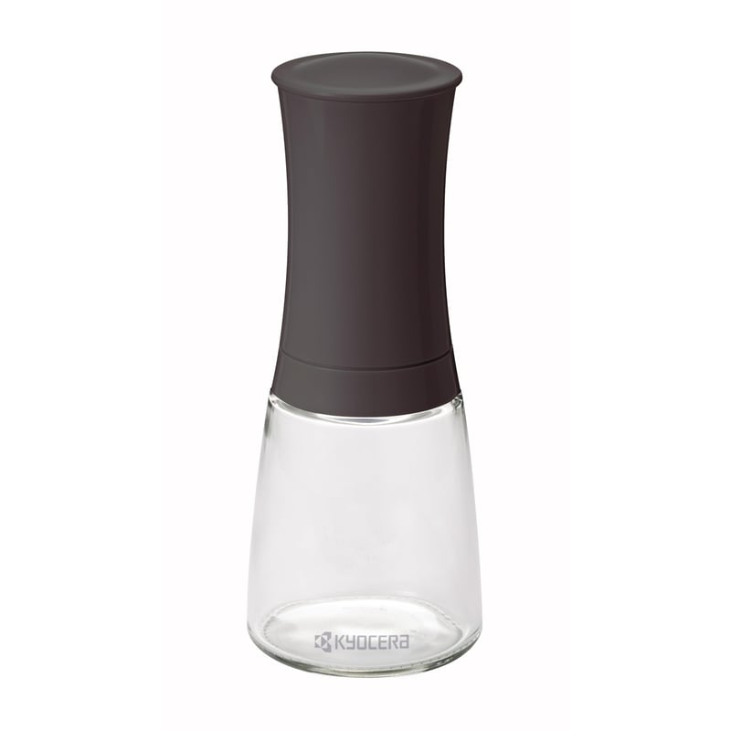 Ručný mlynček na kávu Kyocera CM-20C s nastaviteľným keramickým mlecím mechanizmom, sklenenou nádobou, 150 ml, hnedý