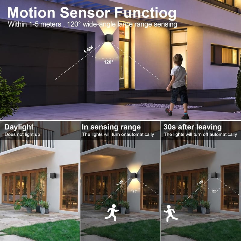KYOTECH 12W LED fali lámpa mozgásérzékelővel IP65 meleg fehér kültéri