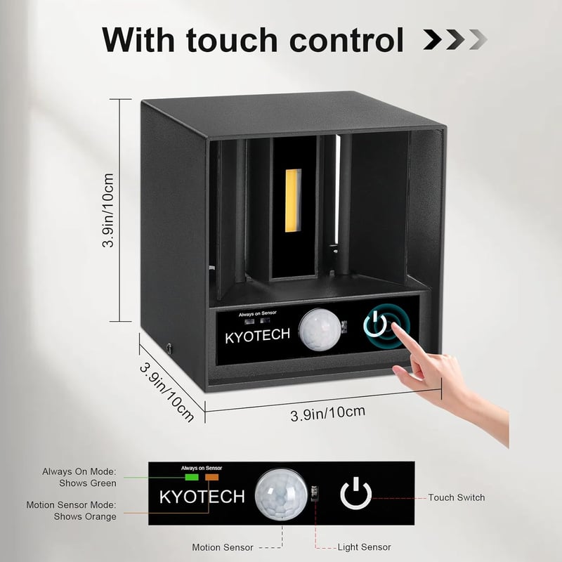 KYOTECH 12W LED fali lámpa mozgásérzékelővel IP65 meleg fehér kültéri