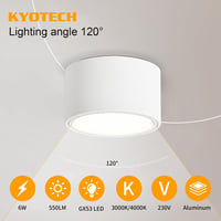 KYOTECH GX53 LED felületre szerelhető spotlámpa 6W 4000K - matt fehér - Ø95x55 mm 2