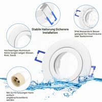 KYOTECH GU10 Ugradbena reflektorska svjetiljka set 4 komada bijela IP44 vodootporna 230V okrugla stropna svjetiljka promjer otvora 68 mm s grlom GU10 za LED ili halogenu žarulju 2