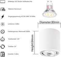 KYOTECH LED Beépíthető Mennyezeti Lámpa Forgatható 80mm Meleg Fehér 3000K 6
