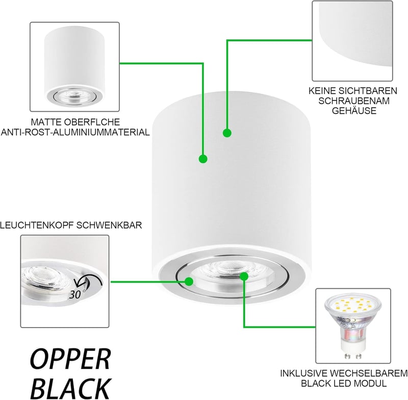 KYOTECH LED Beépíthető Mennyezeti Lámpa Forgatható 80mm Meleg Fehér 3000K