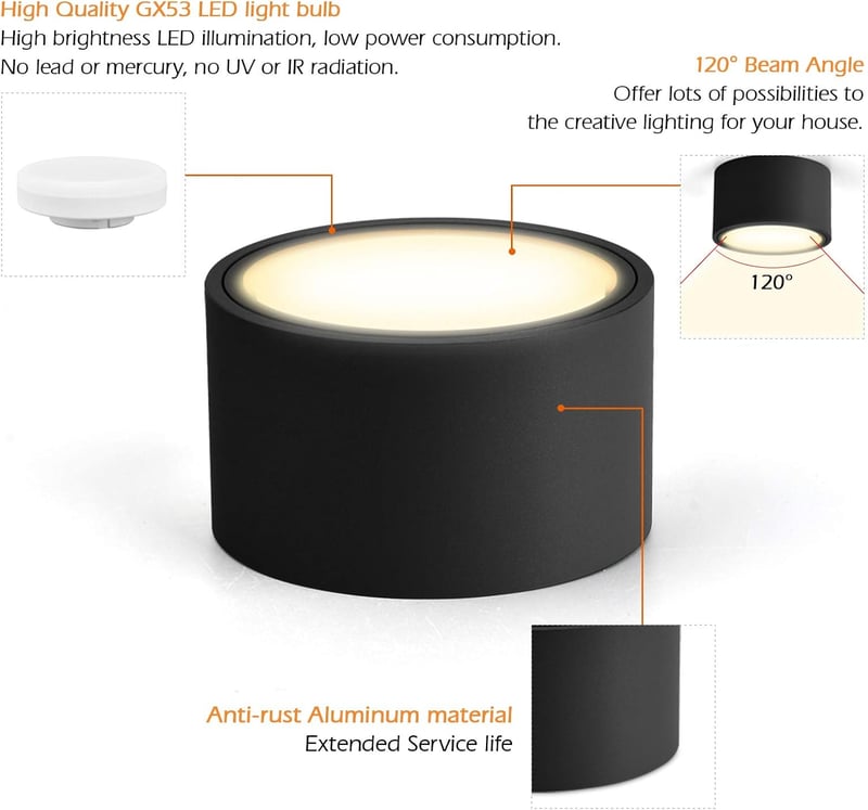 KYOTECH LED beépíthető spot fekete 230V GX53 6W meleg fehér 3000K