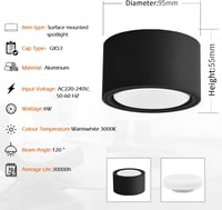 KYOTECH LED beépíthető spot fekete 230V GX53 6W meleg fehér 3000K 5