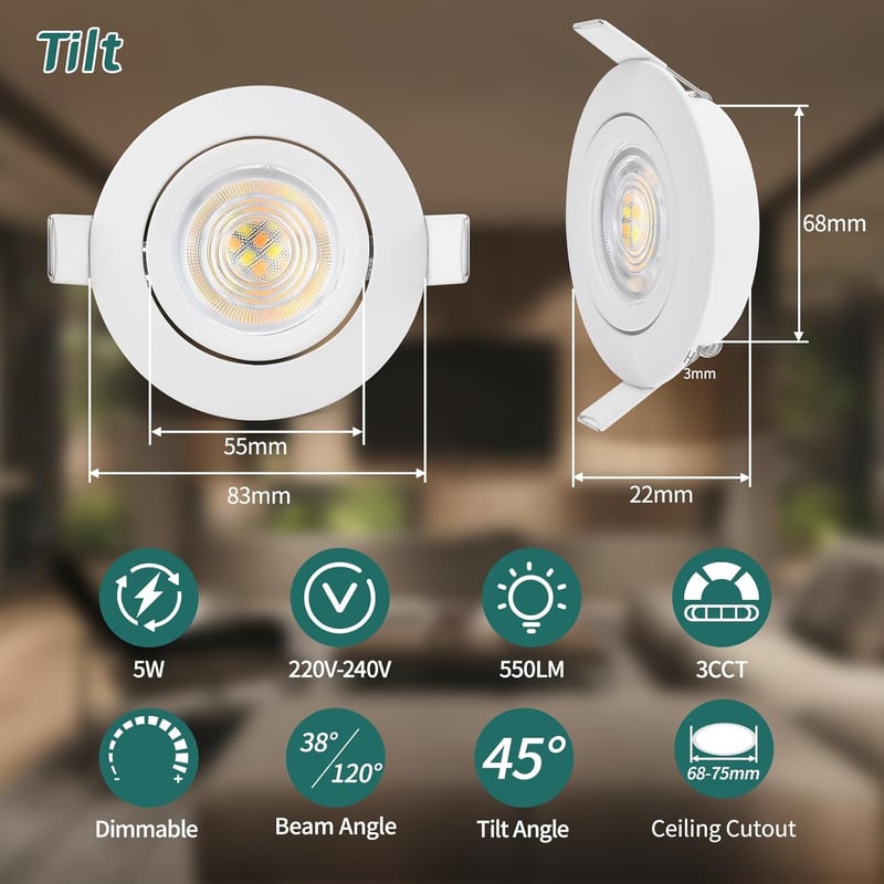 KYOTECH LED beépíthető spotlámpa dimmelhető 5W 550lm fürdőszoba IP44