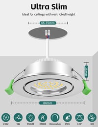 KYOTECH LED süllyesztett spot 230V dimmelhető 5W IP65 65-75 mm 2700K meleg fehér nikkel szett 6 db nem forgatható 2