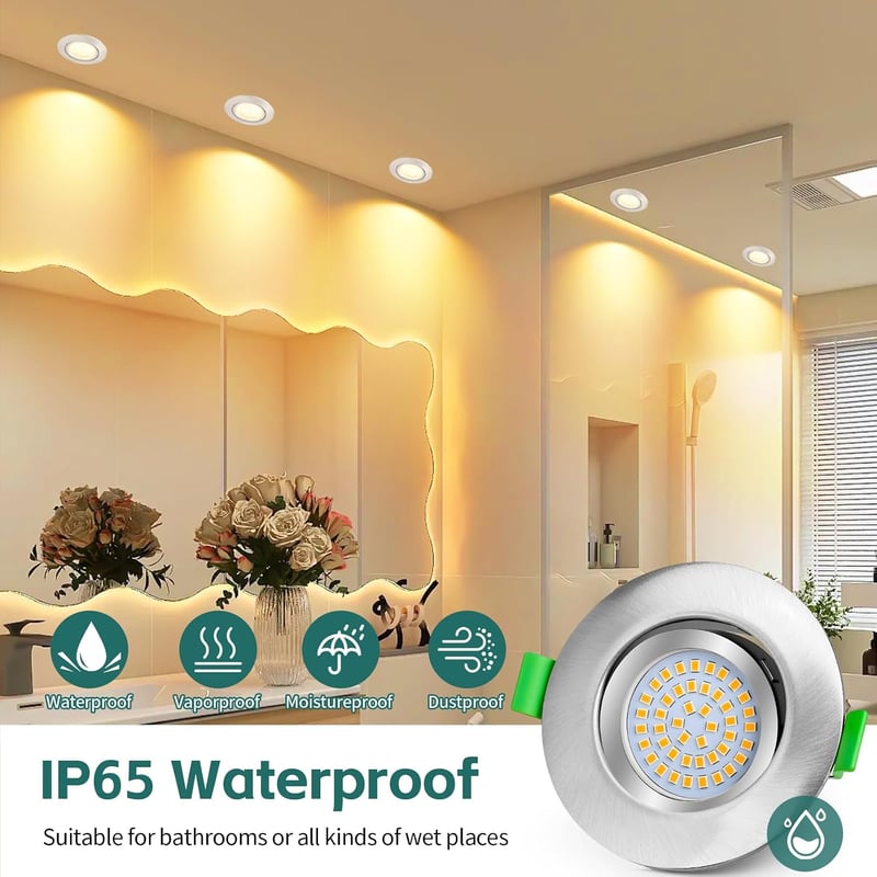 KYOTECH LED süllyesztett spot 230V dimmelhető 5W IP65 65-75 mm 2700K meleg fehér nikkel szett 6 db nem forgatható