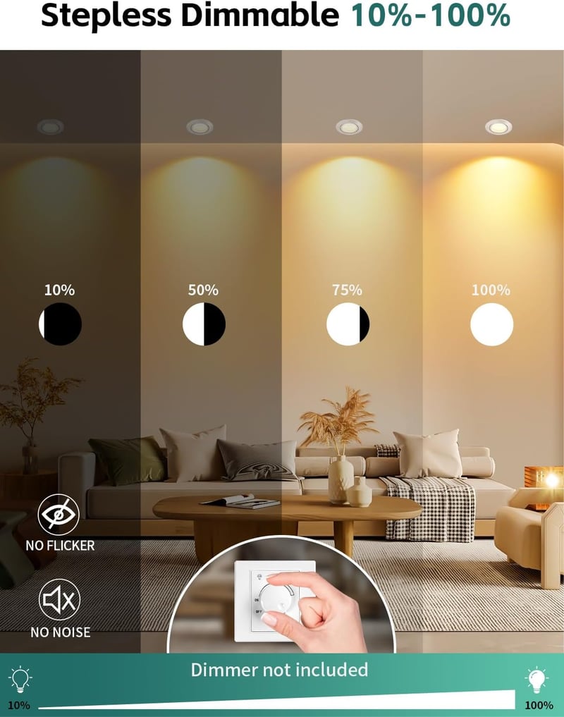 KYOTECH LED süllyesztett spot 230V dimmelhető 5W IP65 65-75 mm 2700K meleg fehér nikkel szett 6 db nem forgatható