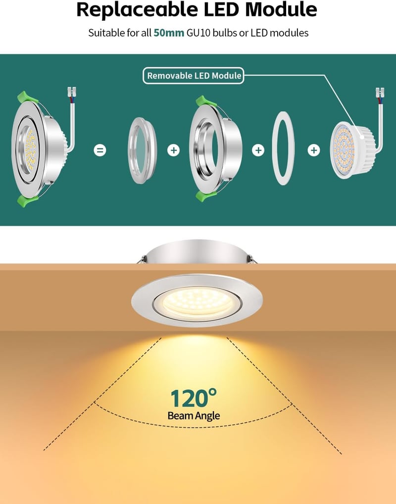 KYOTECH LED süllyesztett spot 230V dimmelhető 5W IP65 65-75 mm 2700K meleg fehér nikkel szett 6 db nem forgatható