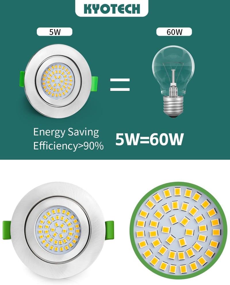 KYOTECH LED süllyesztett spot 230V dimmelhető 5W IP65 65-75 mm 2700K meleg fehér nikkel szett 6 db nem forgatható