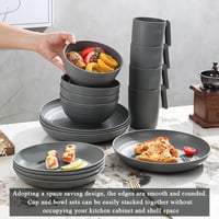Set de 32 de piese de veselă reutilizabilă din plastic Kyraton, cu farfurii, căni și boluri pentru 8 persoane, compatibil cu microundele, fără BPA, lavabil în mașina de spălat vase 3