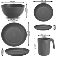 Set de 32 de piese de veselă reutilizabilă din plastic Kyraton, cu farfurii, căni și boluri pentru 8 persoane, compatibil cu microundele, fără BPA, lavabil în mașina de spălat vase 2