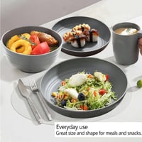 Set de 32 de piese de veselă reutilizabilă din plastic Kyraton, cu farfurii, căni și boluri pentru 8 persoane, compatibil cu microundele, fără BPA, lavabil în mașina de spălat vase 4